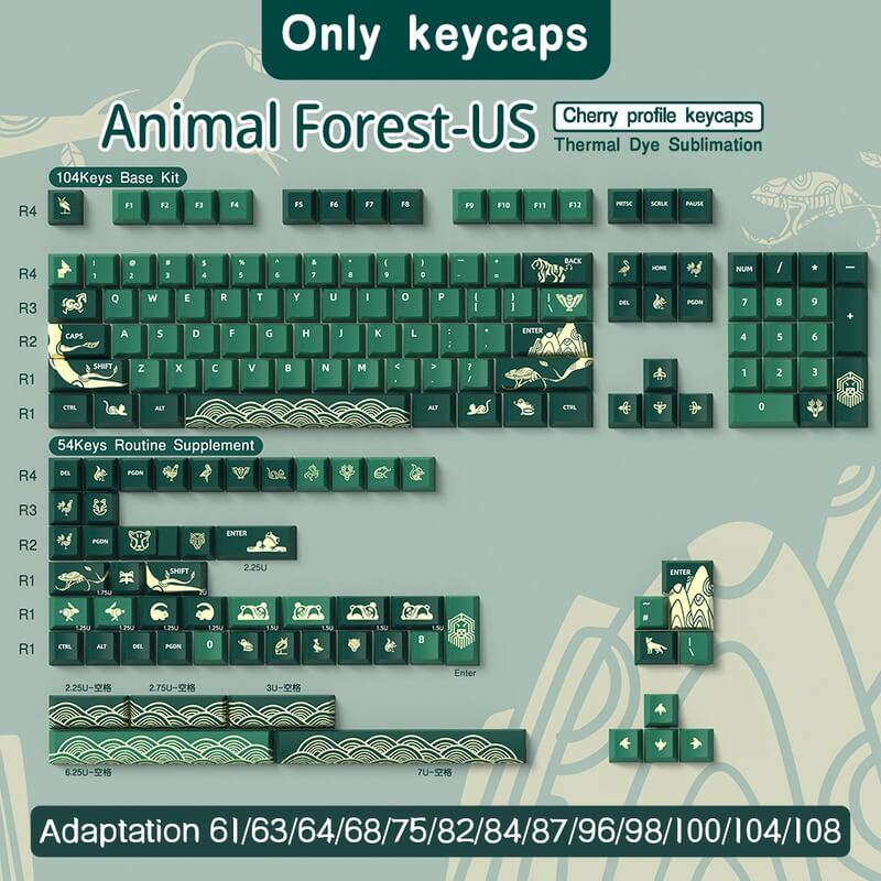 138-Key Cherry Profile Keycap Set - Animal Forest Theme