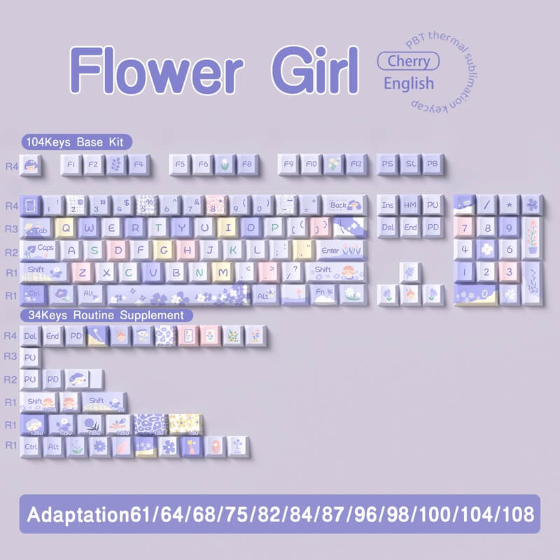138-Key MDA Profile Keycap Set - Flower Girl Theme
