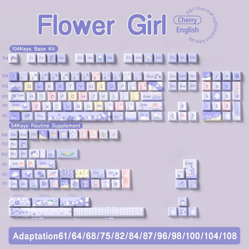 138-Key MDA Profile Keycap Set - Flower Girl Theme