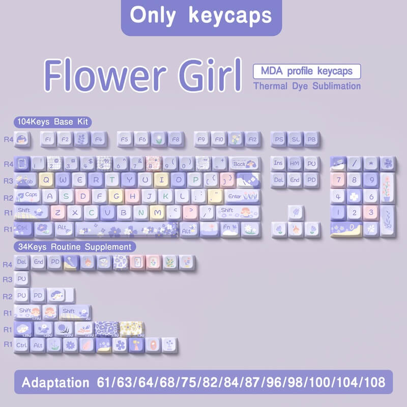 138-Key MDA Profile Keycap Set - Flower Girl Theme