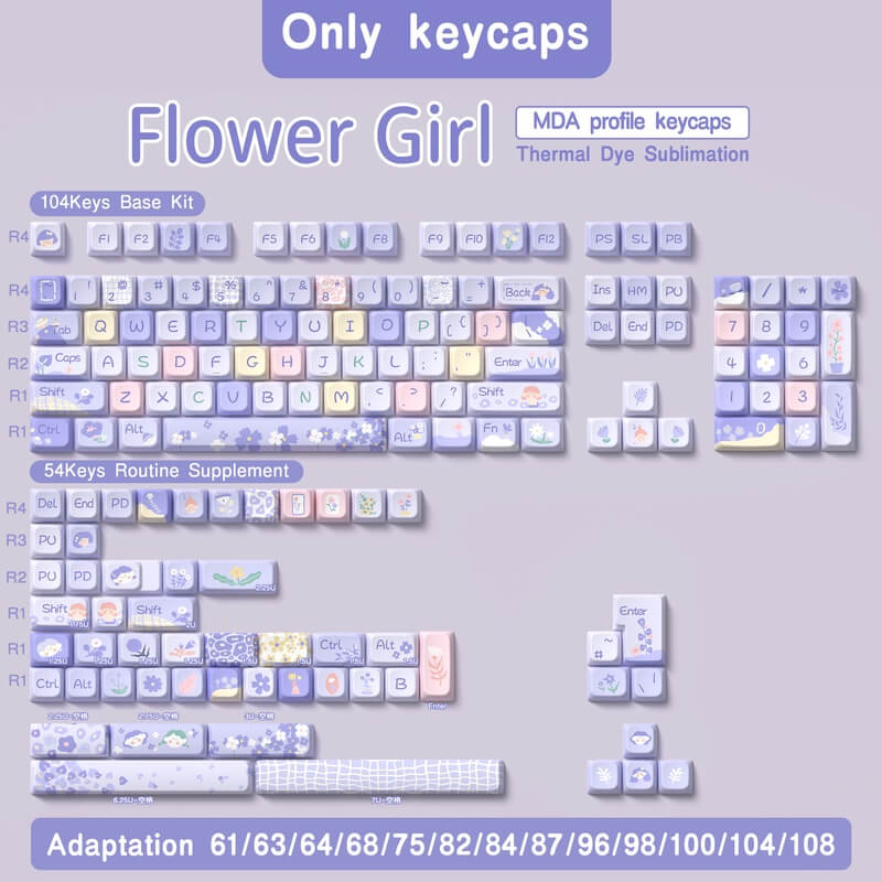 138-Key MDA Profile Keycap Set - Flower Girl Theme
