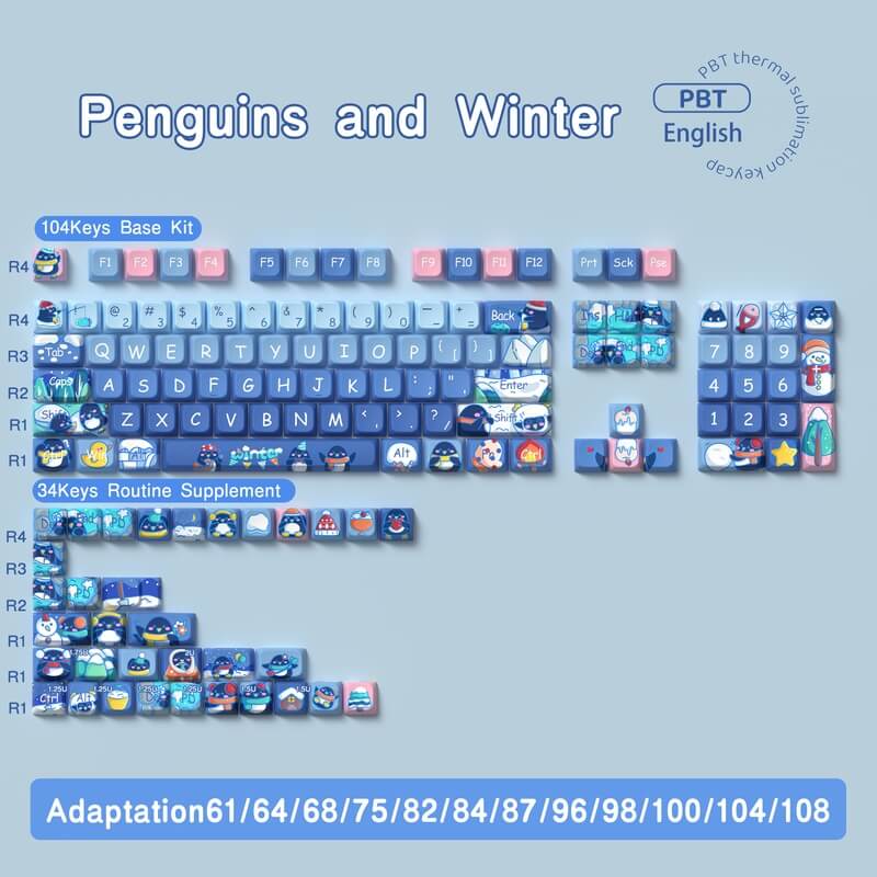138-Key MDA Profile Keycap Set - Penguins And Winter Theme