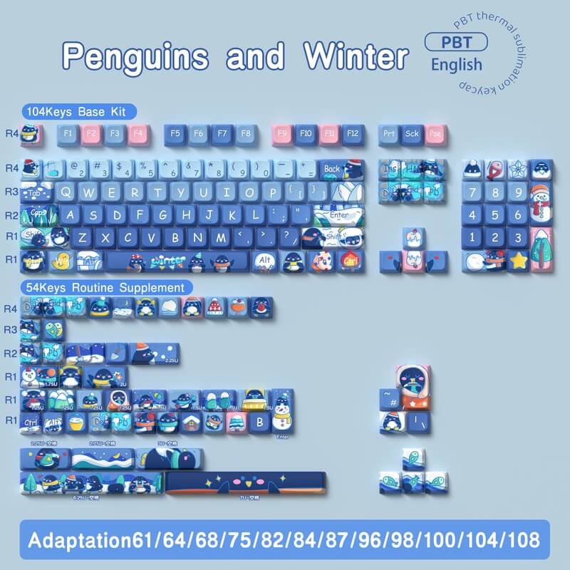 138-Key MDA Profile Keycap Set - Penguins And Winter Theme