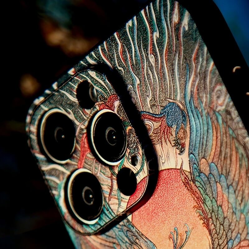 16″ iPhone 16 Pro Max TPU Case - Vermilion Bird Art Texture