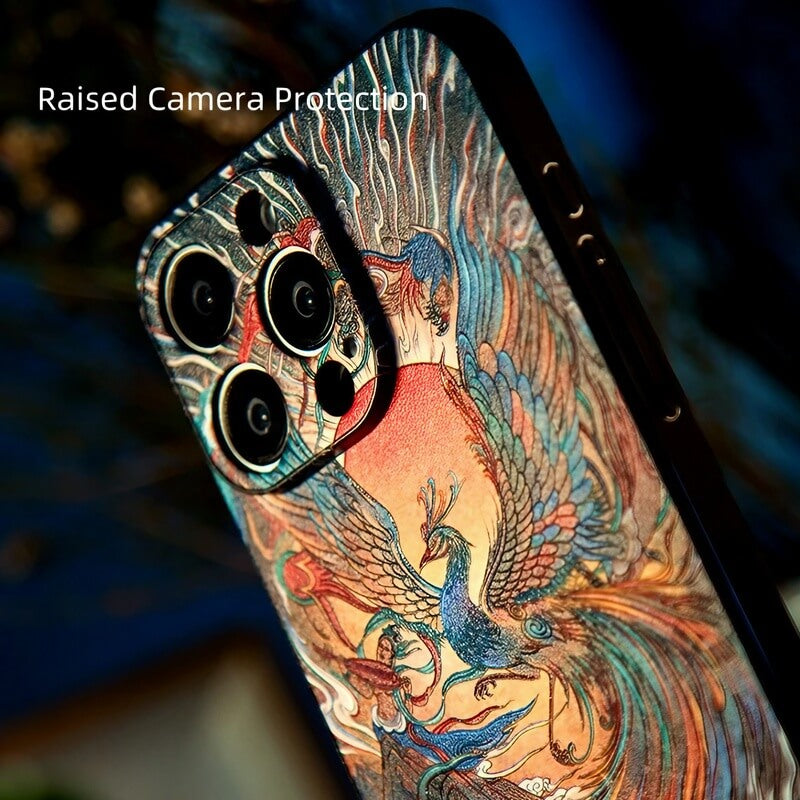 16″ iPhone 16 Pro Max TPU Case - Vermilion Bird Art Texture