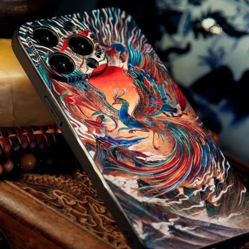 16″ iPhone 16 Pro Max TPU Case - Vermilion Bird Art Texture