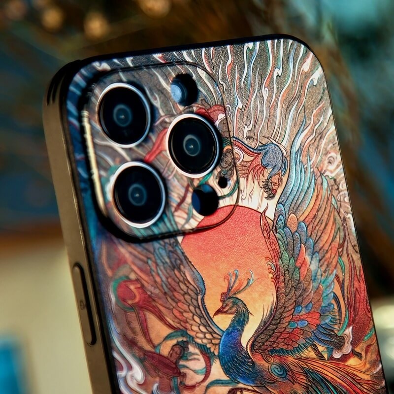 16″ iPhone 16 Pro Max TPU Case - Vermilion Bird Art Texture