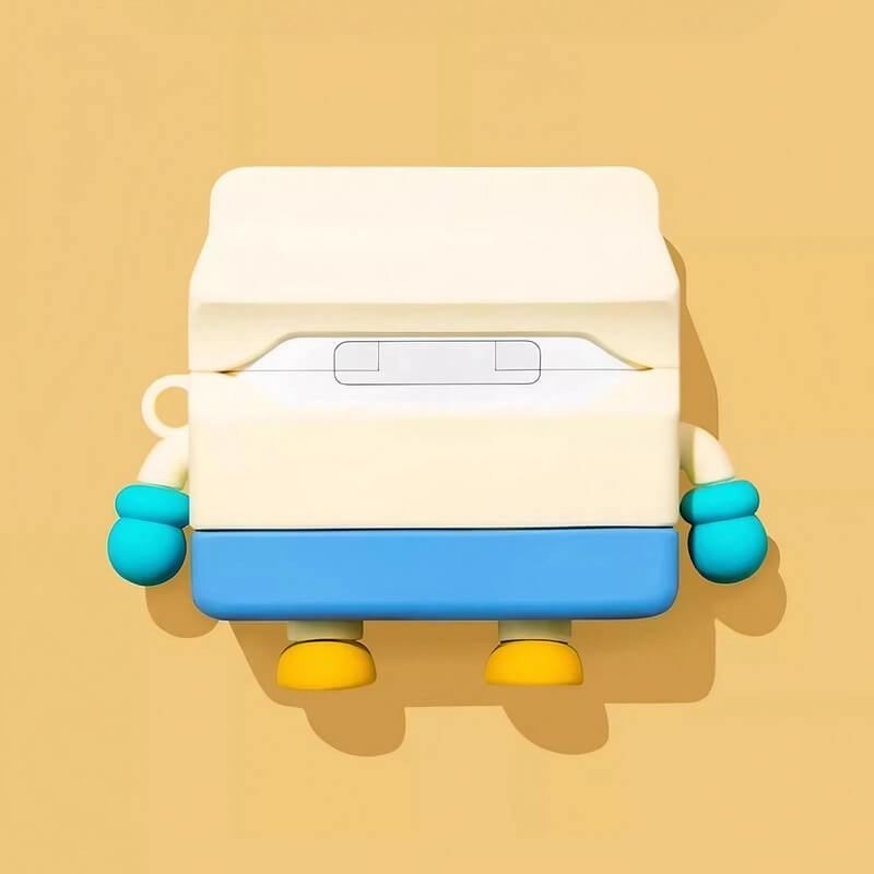 3.3″ Cute & Funny Milk Carton Silicone AirPods Case - Off-White