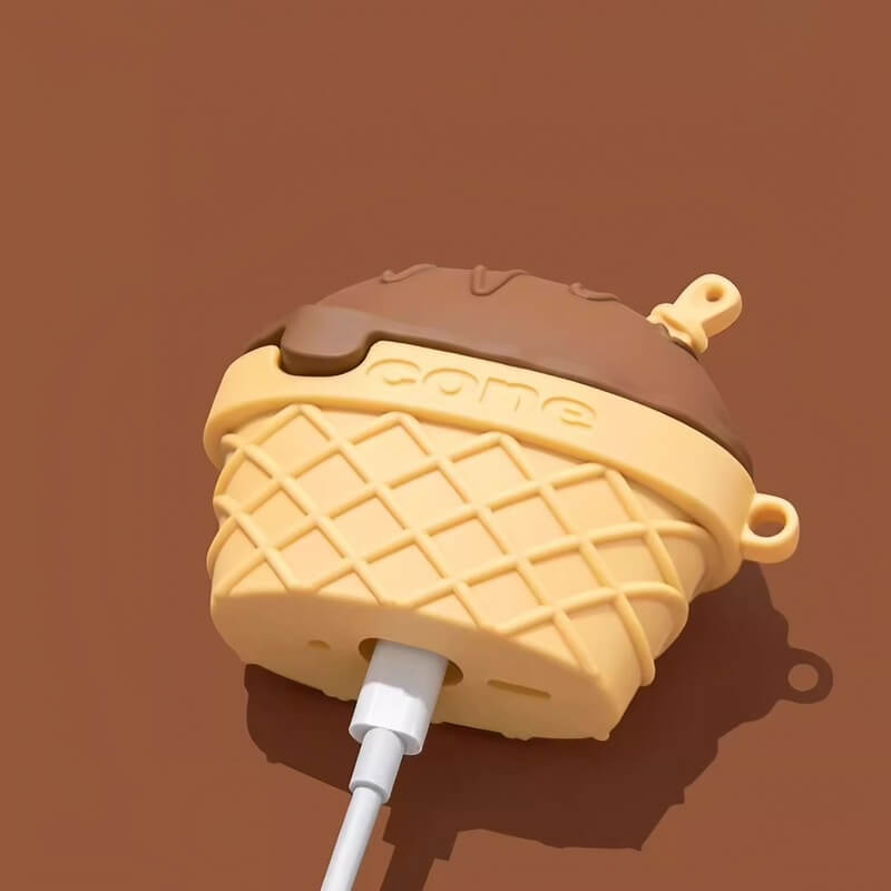 5″ Brown Silicone AirPods Case - Funny Chocolate Cone Ice Cream Theme