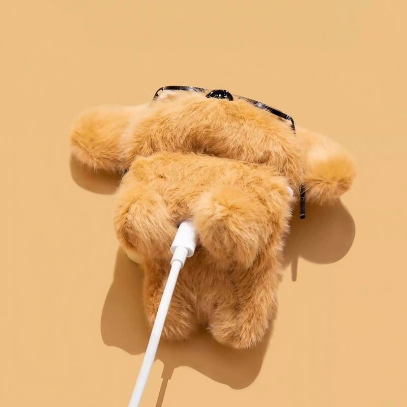 5″ Cute Funny Glasses Dog Brown Plush AirPods Case