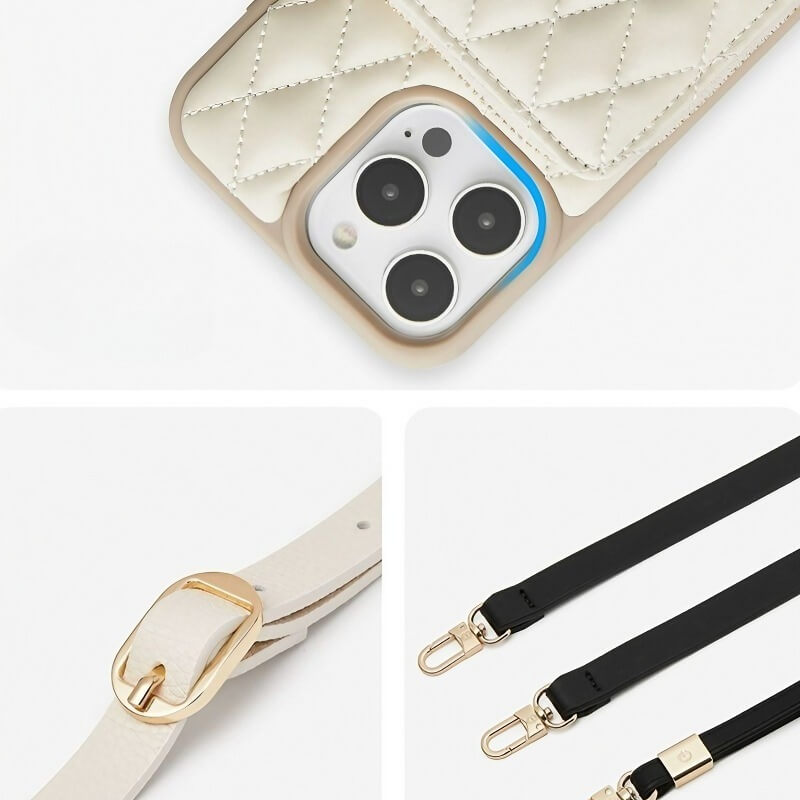 6.7″ PU Leather Sling Wallet Case for iPhone 16 Pro Max - Off-White