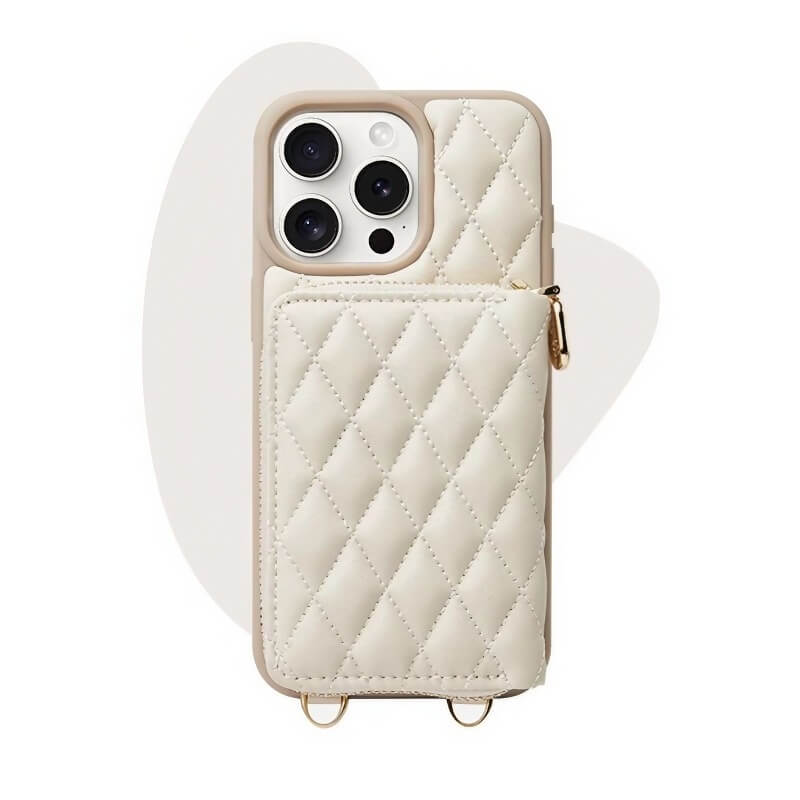 6.7″ PU Leather Sling Wallet Case for iPhone 16 Pro Max - Off-White