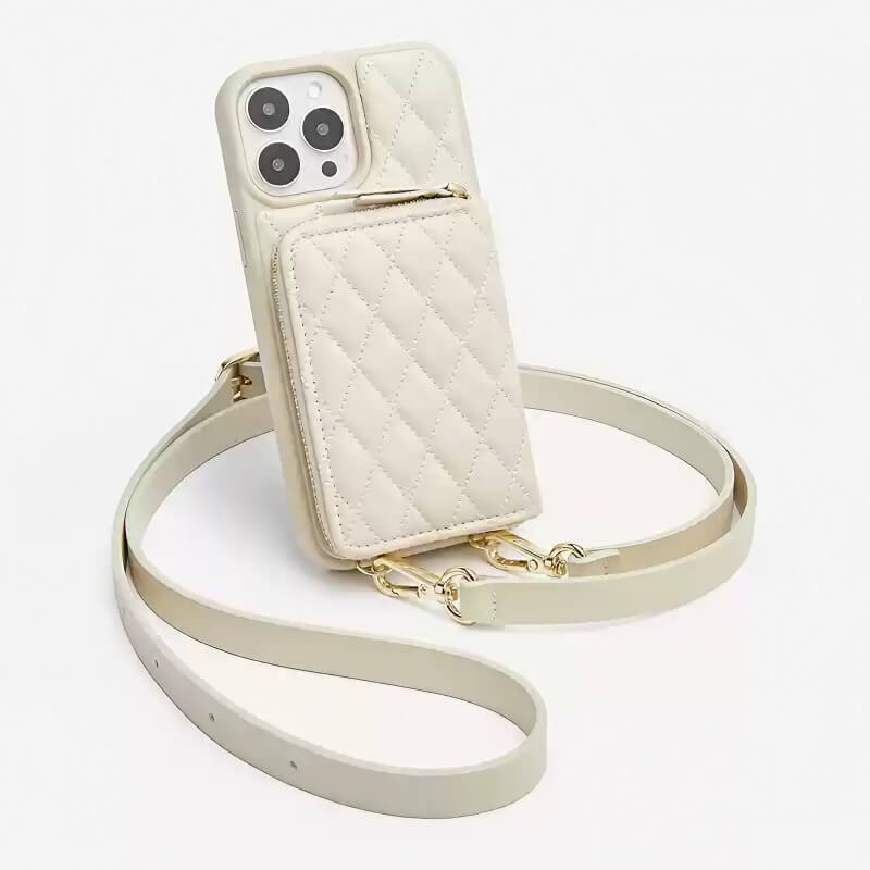 6.7″ PU Leather Sling Wallet Case for iPhone 16 Pro Max - Off-White