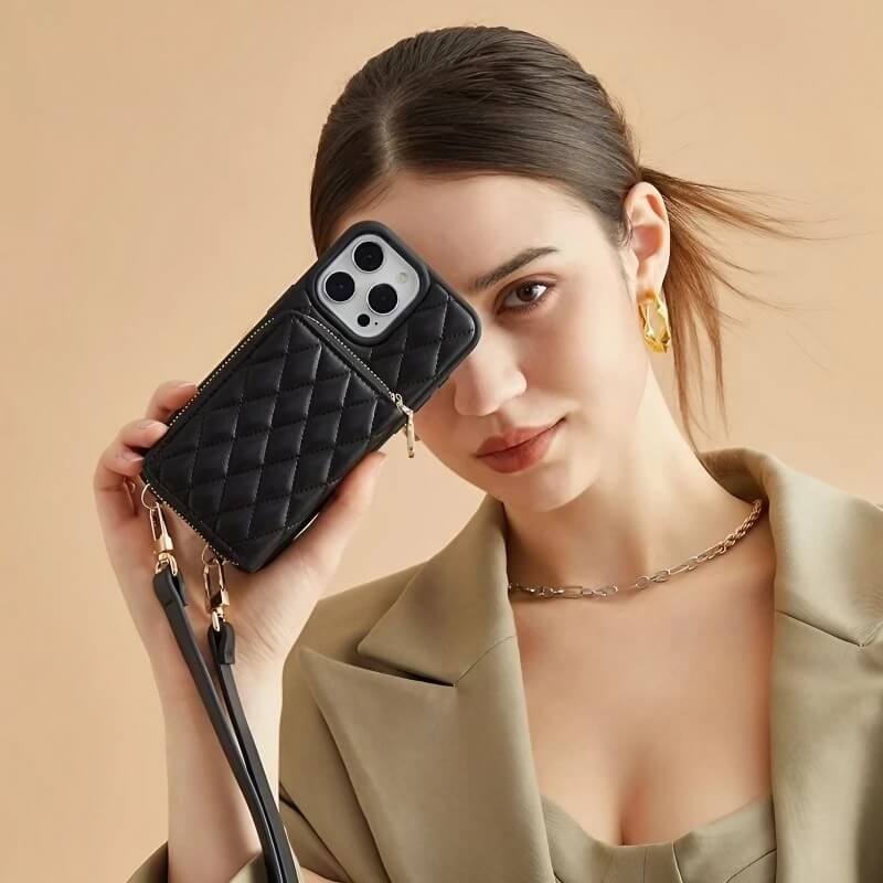 6.7″ PU Leather Sling Wallet Case for iPhone 16 Pro Max - Off-White