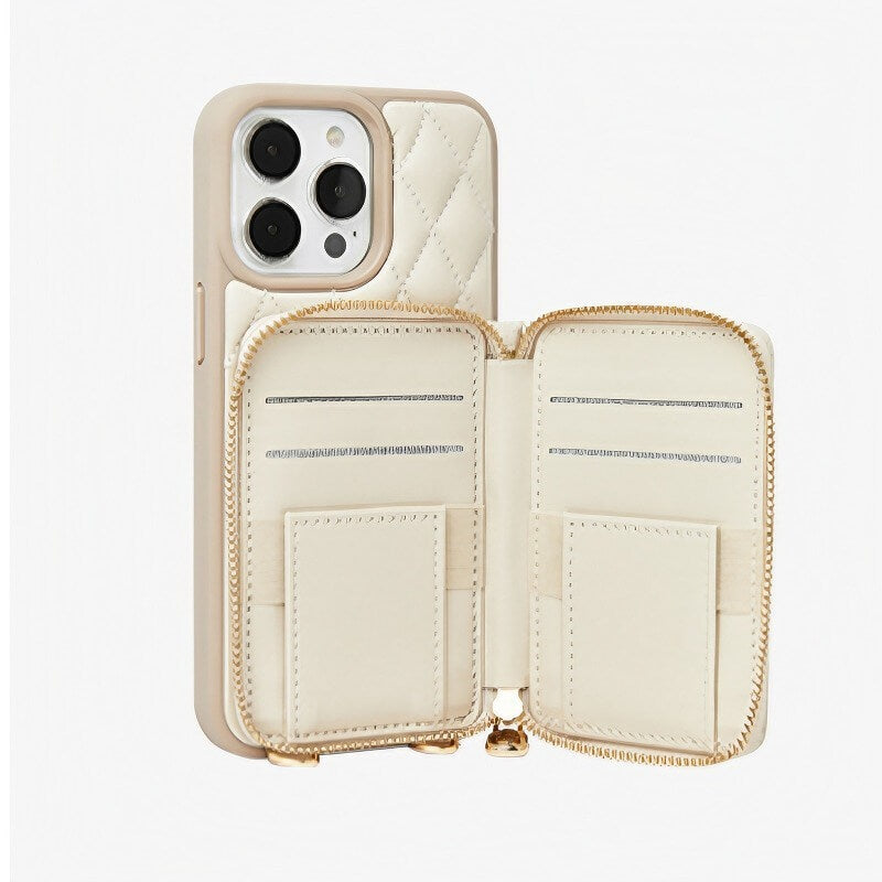 6.7″ PU Leather Sling Wallet Case for iPhone 16 Pro Max - Off-White
