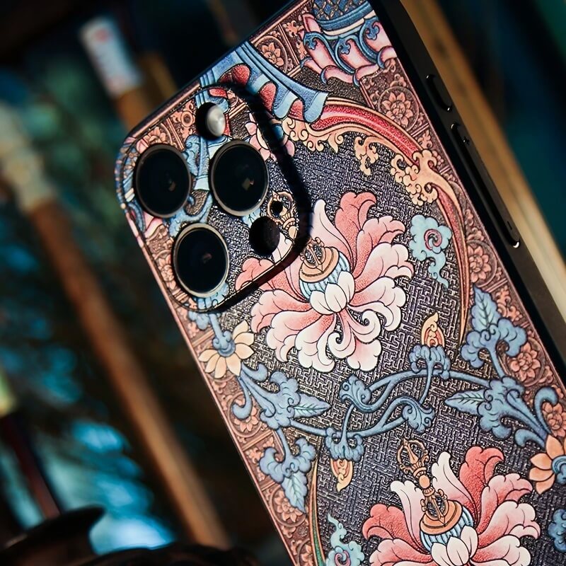 6.7″ iPhone 16 Pro Max Art TPU Case - Textured Twining Lotus Design