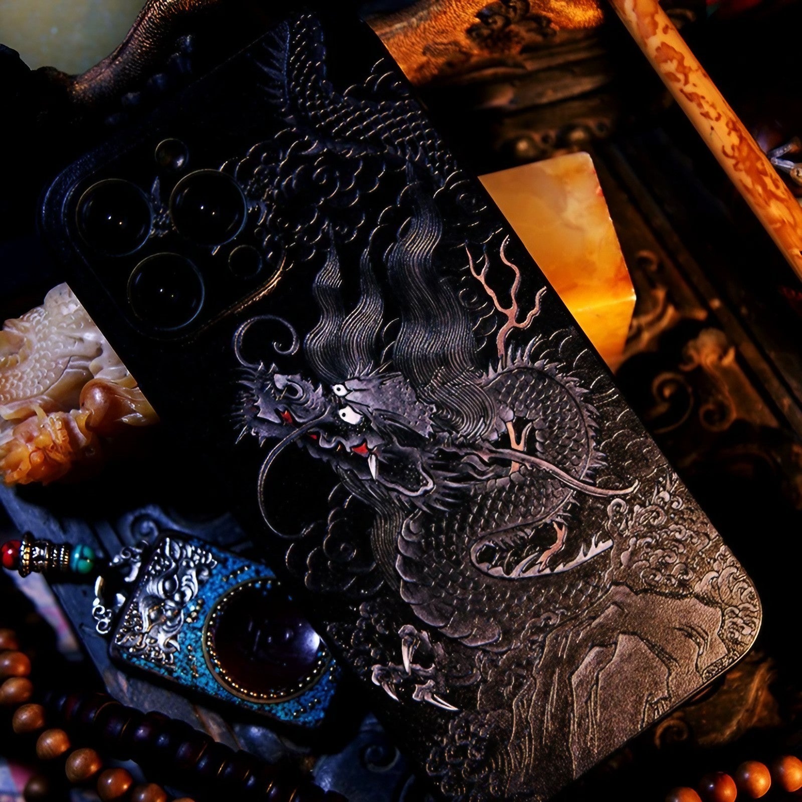 6.7″ iPhone 16 Pro Max Dark Dragon Art Cover - Textured TPU