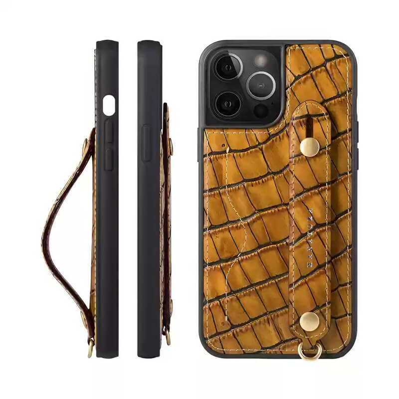 6.7″ iPhone 16 Pro Max Leather Wallet Case with Phone Grip Black