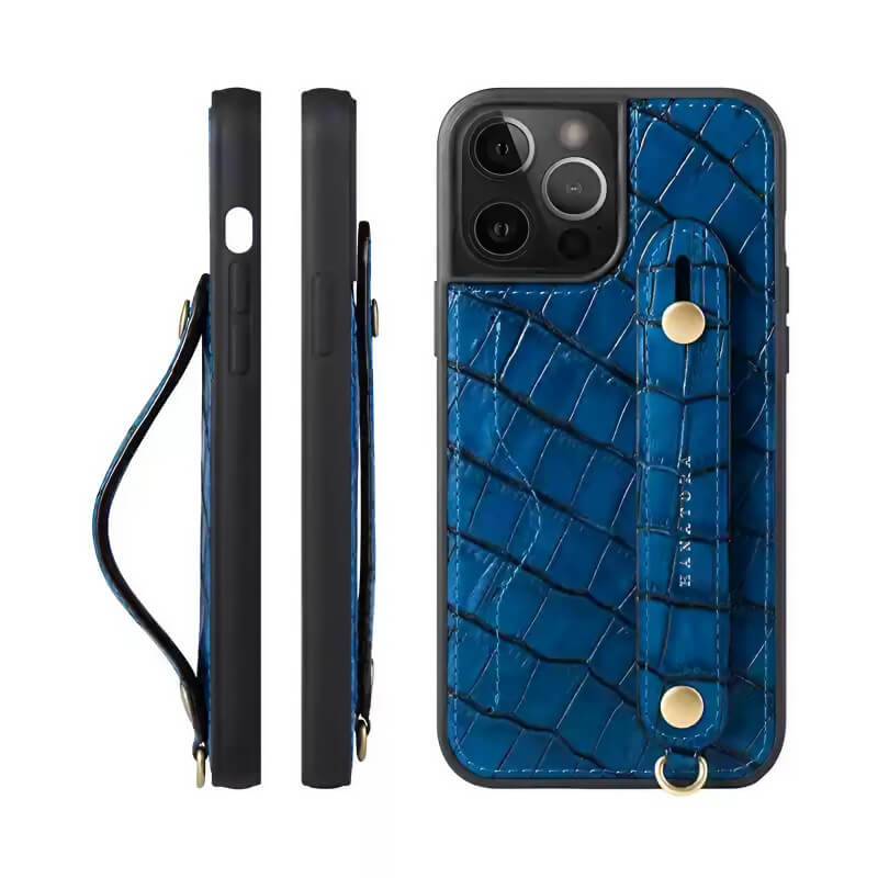 6.7″ iPhone 16 Pro Max Leather Wallet Case with Phone Grip Black