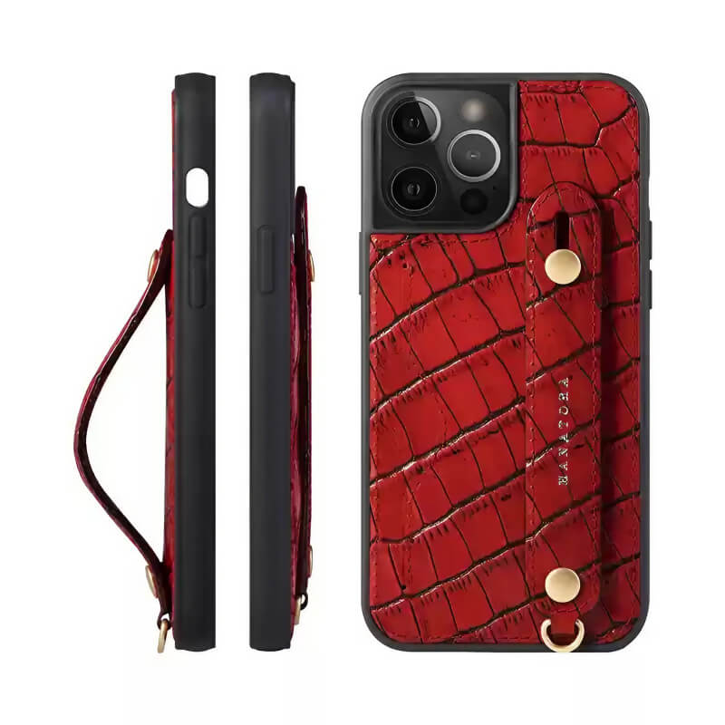 6.7″ iPhone 16 Pro Max Leather Wallet Case with Phone Grip Black