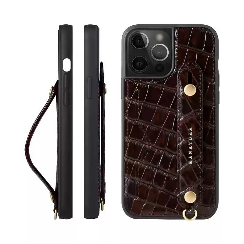 6.7″ iPhone 16 Pro Max Leather Wallet Case with Phone Grip Black