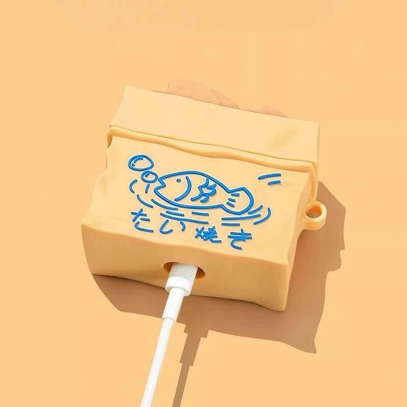 6″ Copper Fish Bake Themed Silicone AirPods Case - Off-White, Cute and Funny
