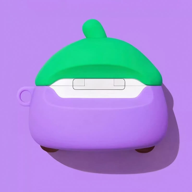 6″ Purple Silicone AirPods Case - Cute Smiley Face Eggplant Theme
