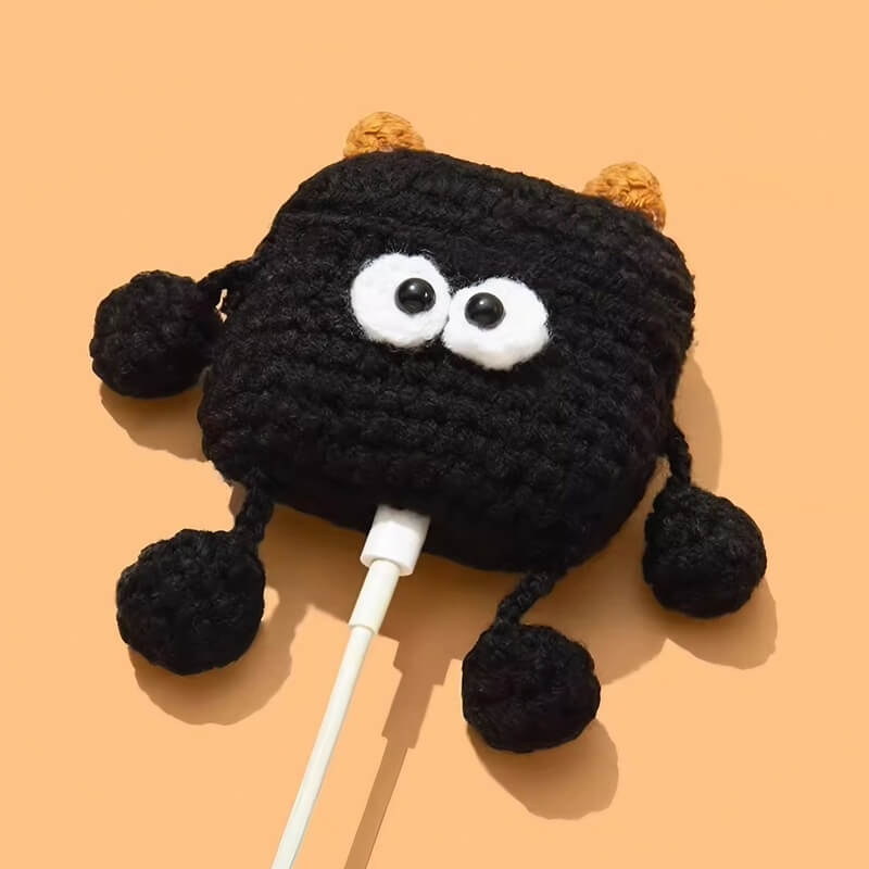 Black Knit AirPods Case - 5″ Cute Coal Ball Sprite Design