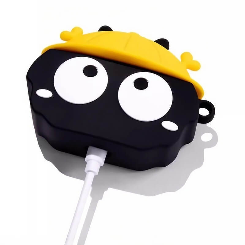 Black Silicone AirPods Case 3″ - Cartoon Coal Sprite Germination Pendant