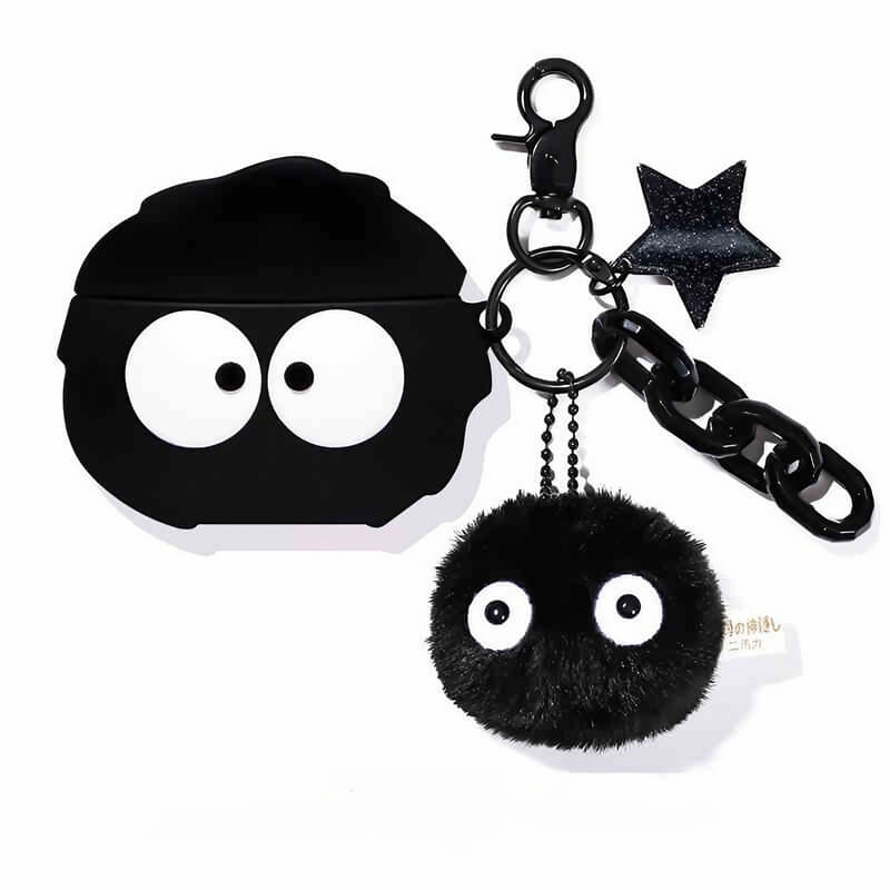 Black Silicone AirPods Case 3″ - Cartoon Coal Sprite Germination Pendant
