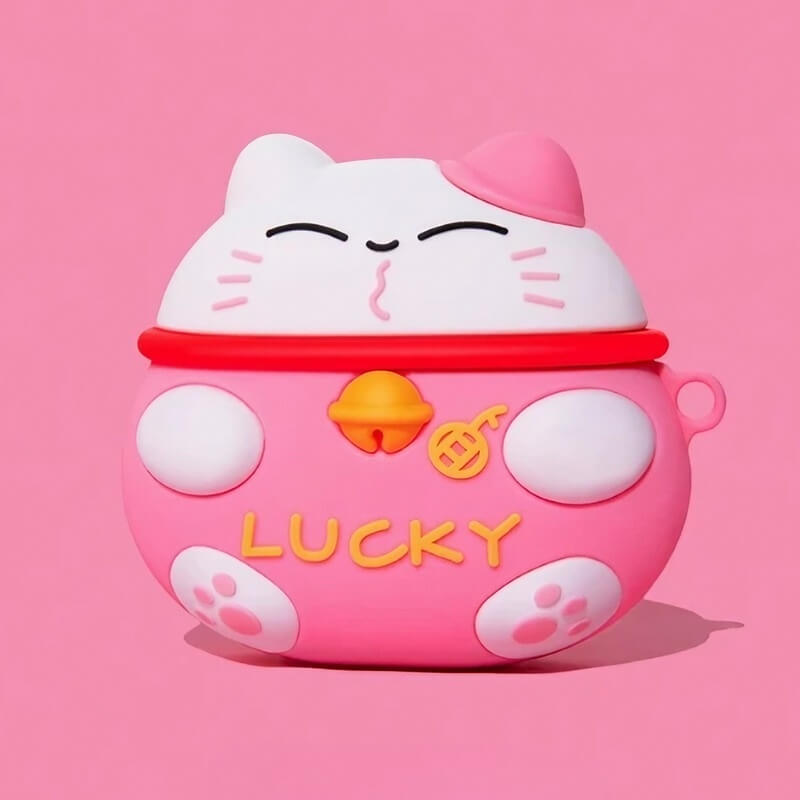 Cute Funny 3″ Yellow Silicone AirPods Case - Maneki Neko Lucky Cat