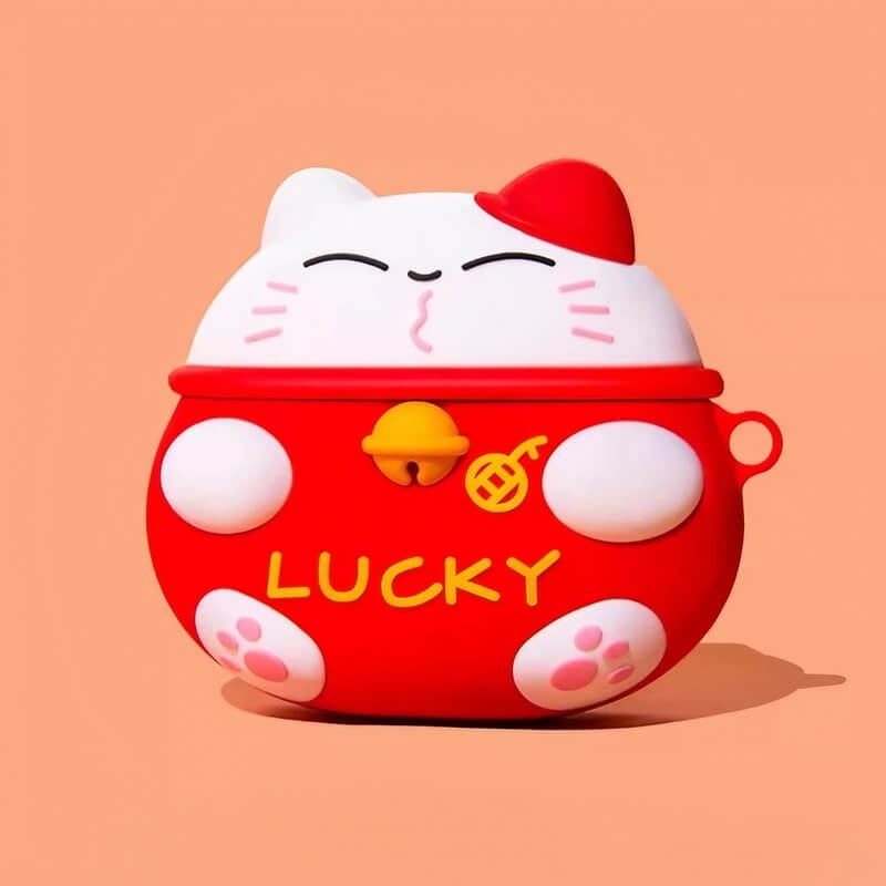 Cute Funny 3″ Yellow Silicone AirPods Case - Maneki Neko Lucky Cat