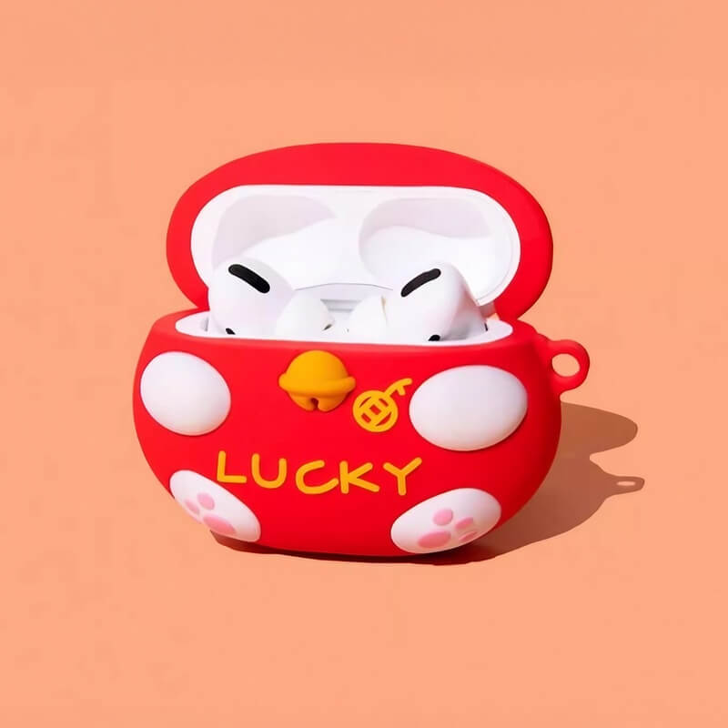 Cute Funny 3″ Yellow Silicone AirPods Case - Maneki Neko Lucky Cat