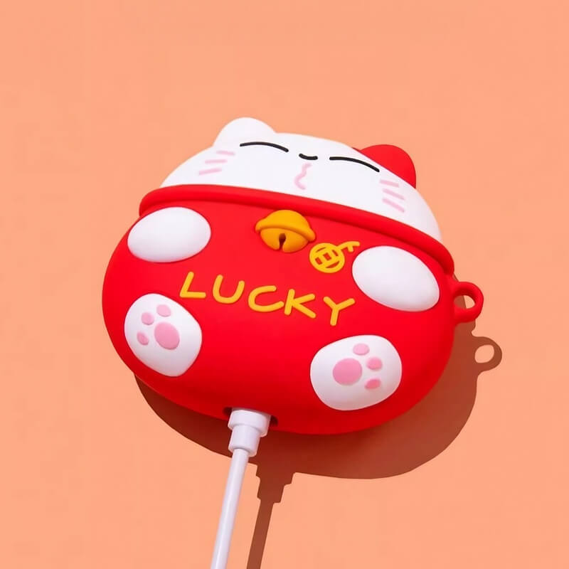 Cute Funny 3″ Yellow Silicone AirPods Case - Maneki Neko Lucky Cat
