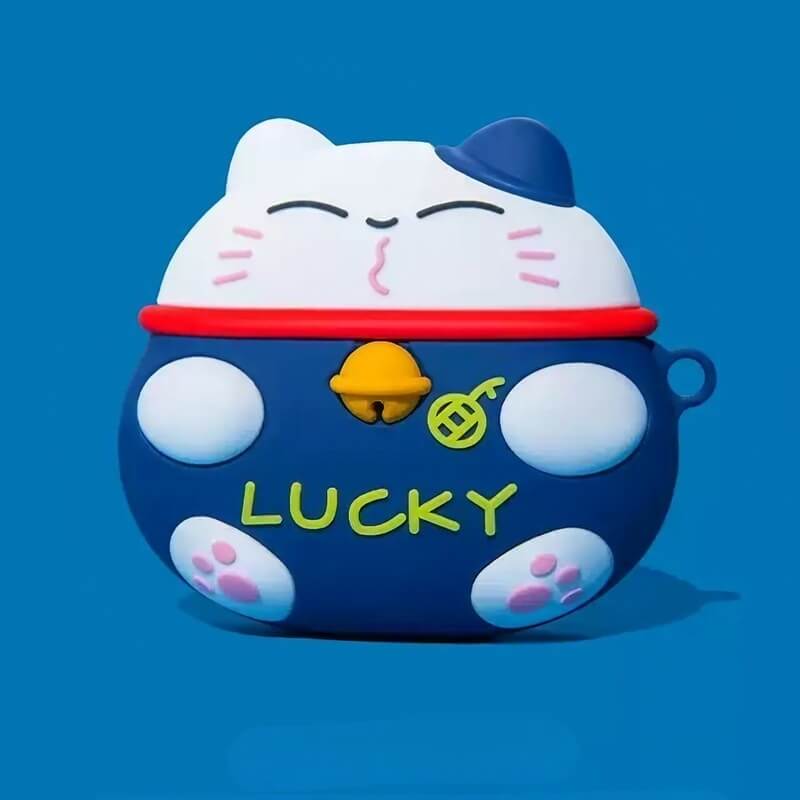Cute Funny 3″ Yellow Silicone AirPods Case - Maneki Neko Lucky Cat