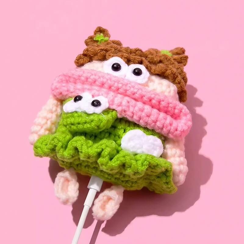 Cute Funny Green Knit 3″ AirPods Case - Curly-Haired Sausage Lips Girl