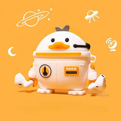 Cute Funny Space Duck Silicone AirPods Case - White 3.5″