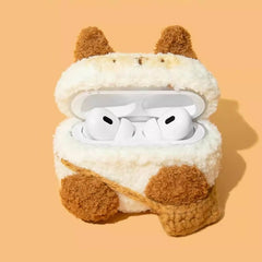 Cute Plush White Cat 3″ AirPods Case