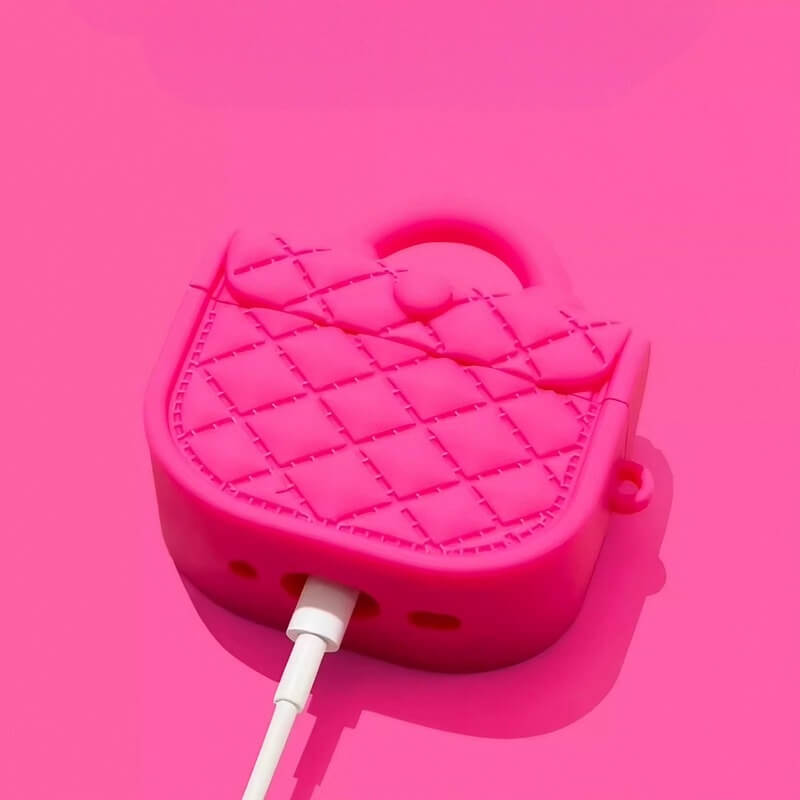 Cute Pretty Fuchsia 6″ Silicone AirPods Case - Diamond Quilted Handbag Pattern