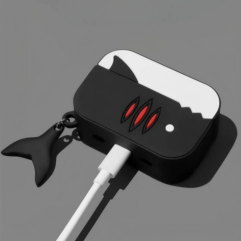 Cute Shark Design 12″ AirPods Case - Coolest Black Silicone