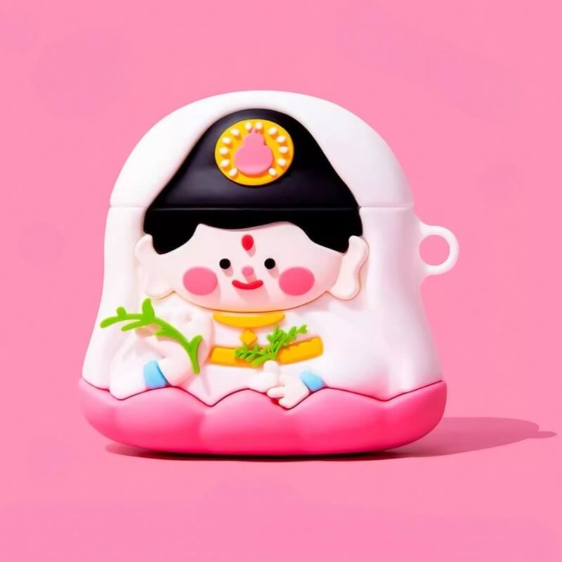 Cute & Funny Buddha Themed AirPods Case - Pink Silicone - 3″