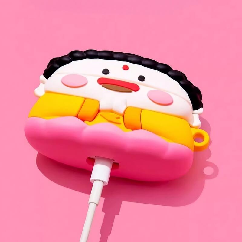 Cute & Funny Buddha Themed AirPods Case - Pink Silicone - 3″