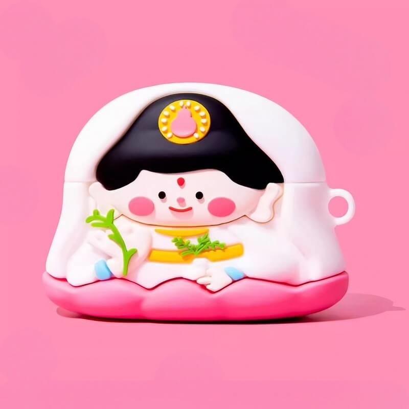 Cute & Funny Buddha Themed AirPods Case - Pink Silicone - 3″