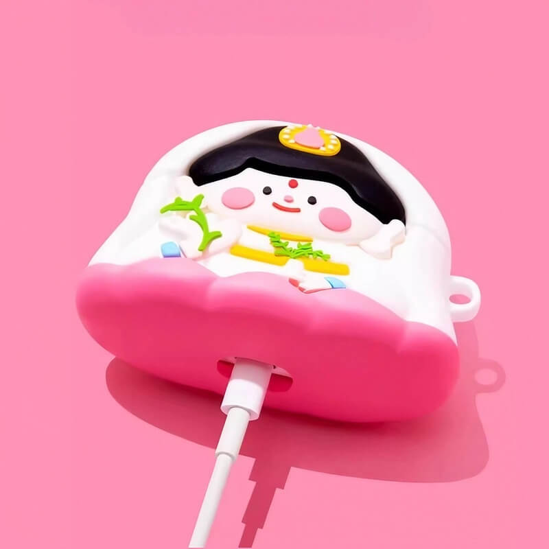 Cute & Funny Buddha Themed AirPods Case - Pink Silicone - 3″