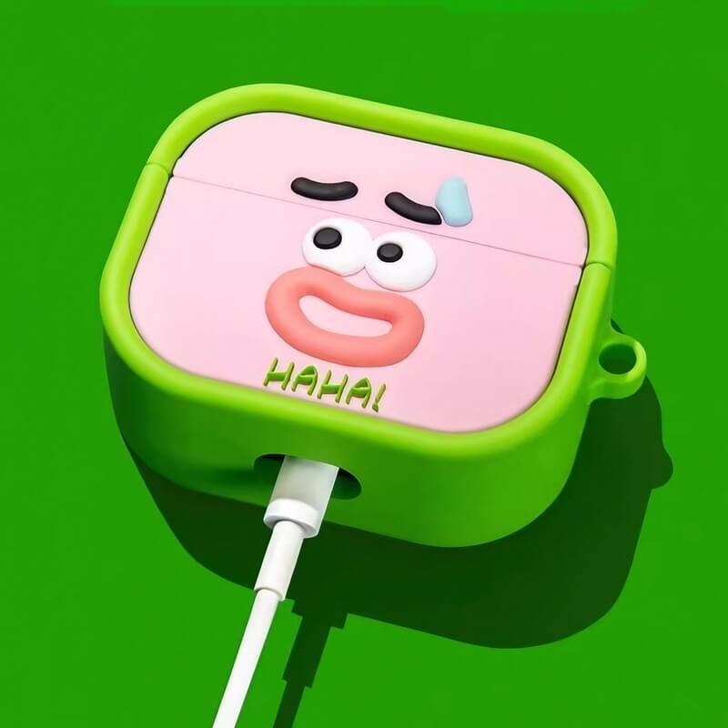 Cute and Funny 2″ Sweating Emoji AirPods Case - Blue Silicone