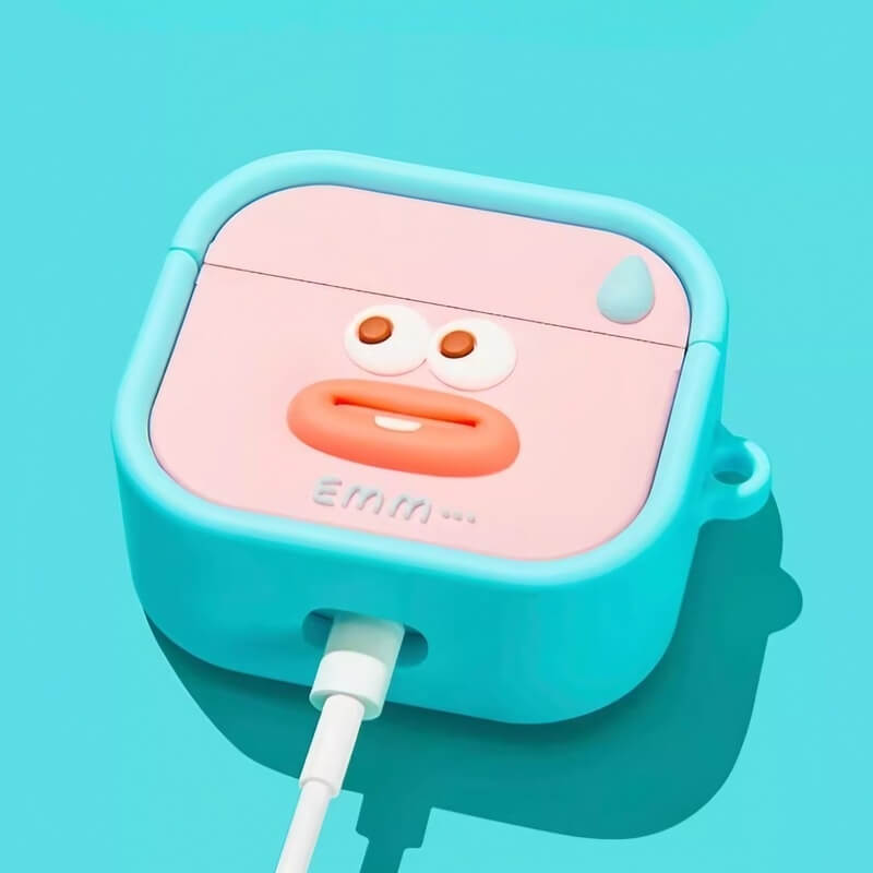 Cute and Funny 2″ Sweating Emoji AirPods Case - Blue Silicone