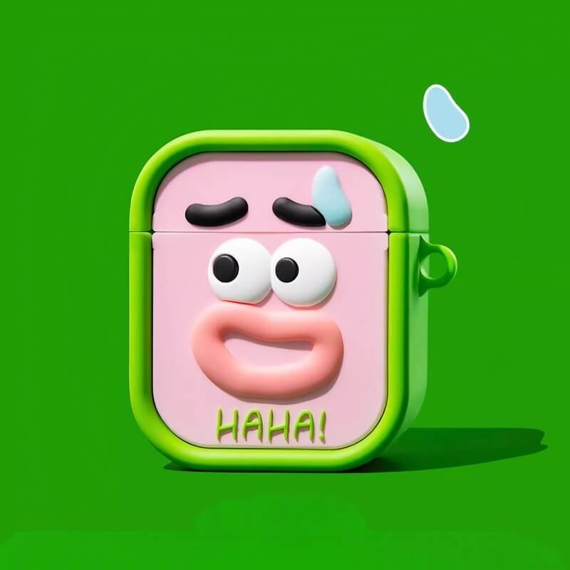 Cute and Funny 2″ Sweating Emoji AirPods Case - Blue Silicone