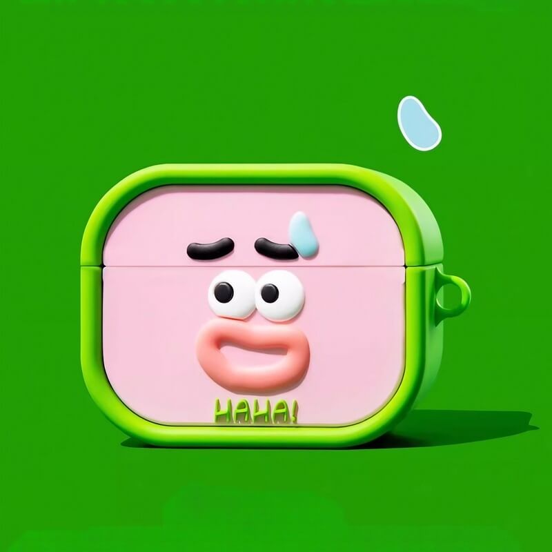 Cute and Funny 2″ Sweating Emoji AirPods Case - Blue Silicone