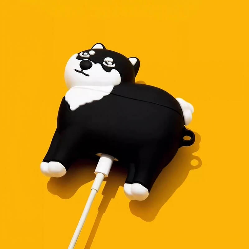 Cute and Funny Cat Theme 3" Black Silicone AirPods Case