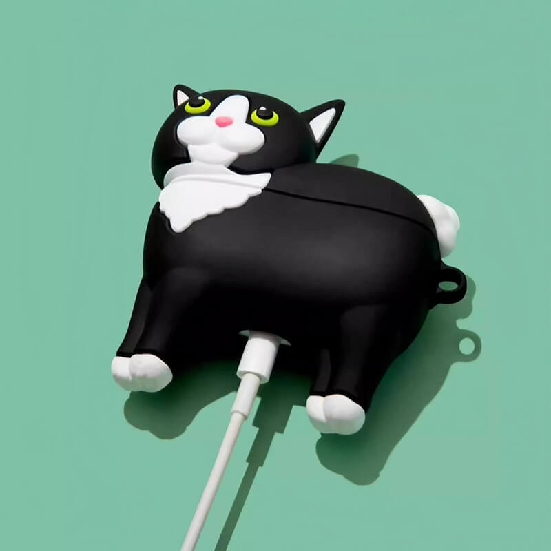 Cute and Funny Cat Theme 3" Black Silicone AirPods Case